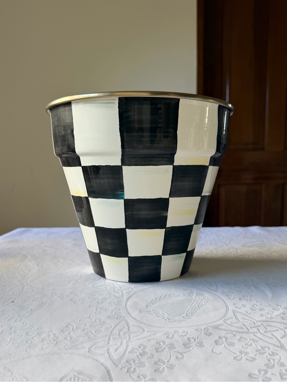 MacKenzie-Childs Courtly Check Flower Pot with Gold Rim